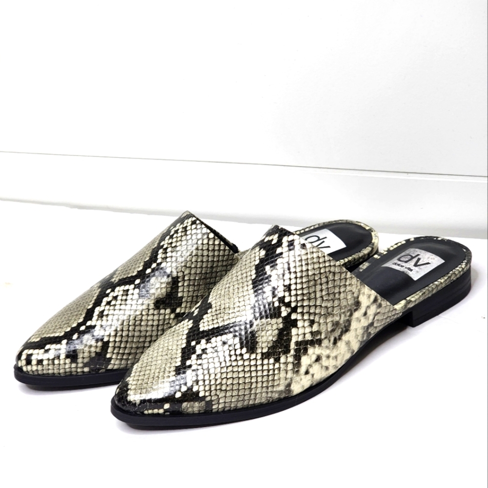 Dv Dolce Vita Women's Snakeskin Mules Heels Slip on Black Leather 8.5 - Picture 2 of 8